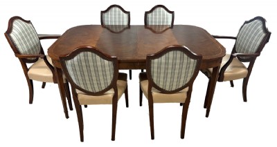 Inlaid Federal Style Wooden DIning Table, 6 Chairs