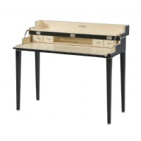 An embossed woven leather black campaign desk