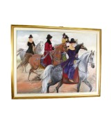 Silk Equestrian Painting Asian Signed