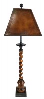 Acasia Turned Lamp With Leather Shade