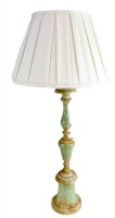 Distressed Table Lamp with White Pleated Silk Shad