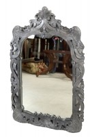 Antiqued Grey Painted Ornate Wooden Wall Mirror