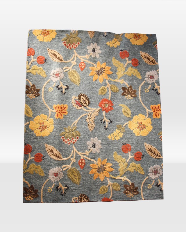 Peacock Blue and Marigold Floral Area Rug