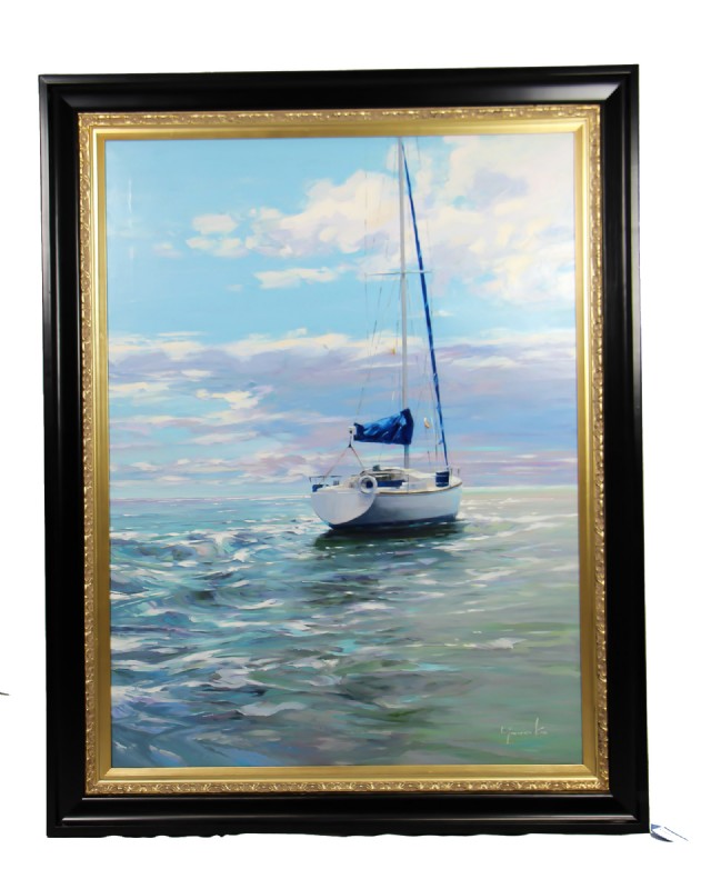 Oil painting of small sail boa