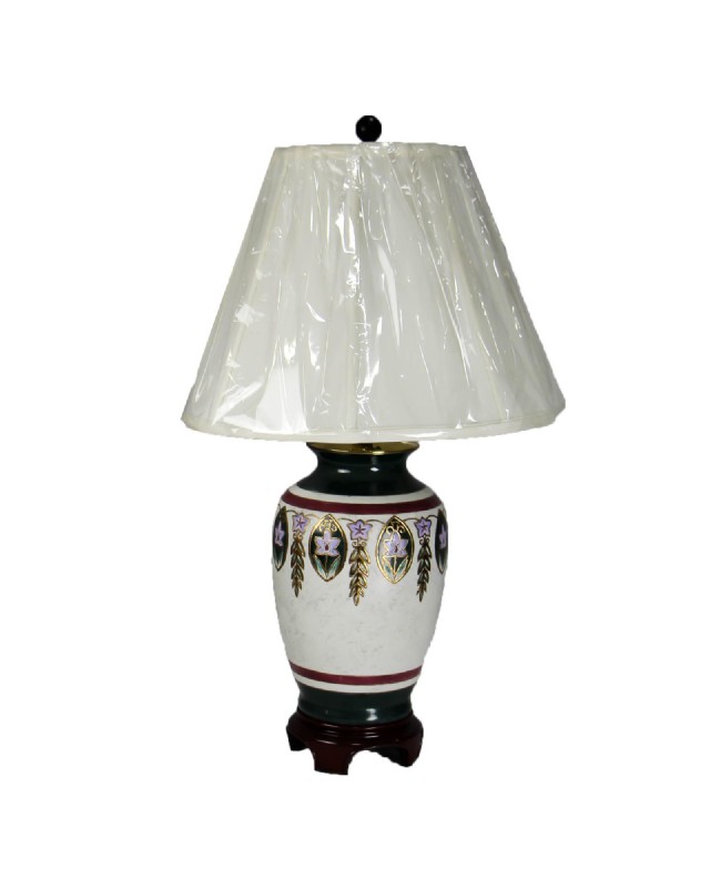 Green Burgandy Wood Base Lamp