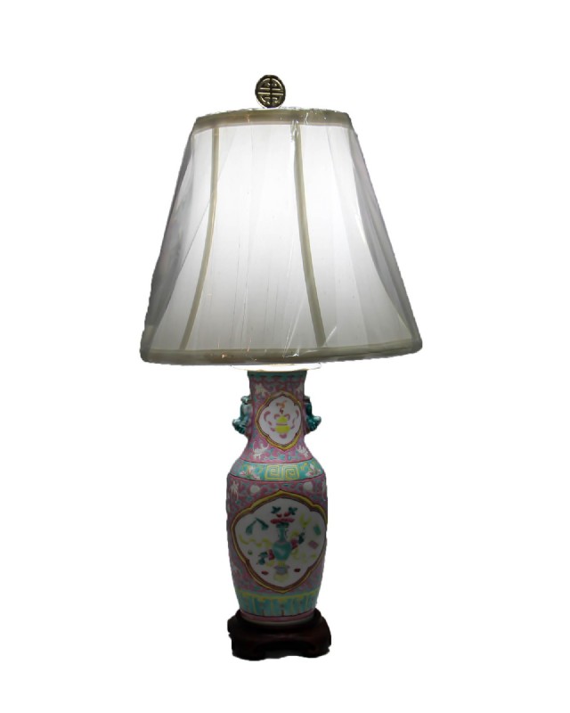 Pink and Green Famille Lamp