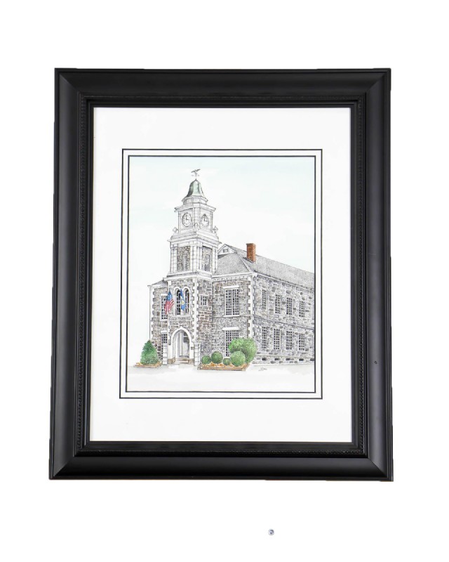 Framed Watercolor of Connecticut Building