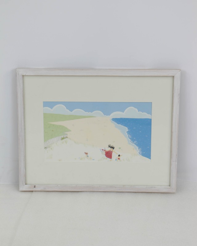 Framed Beach Scene Watercolor