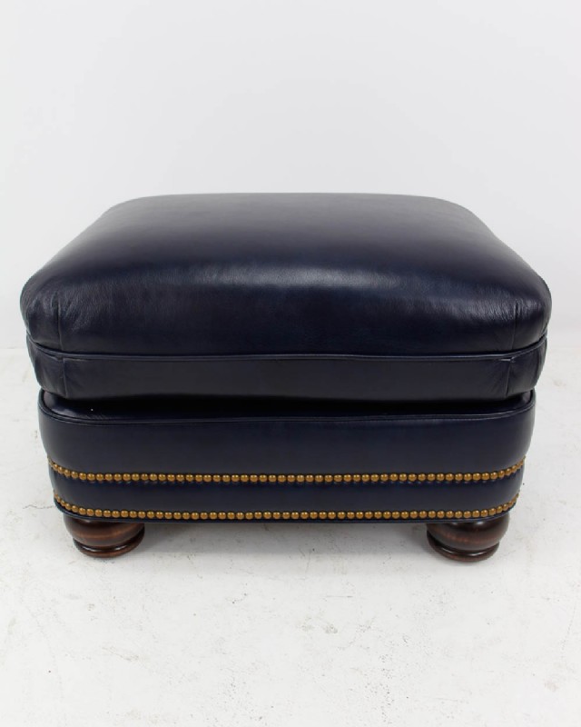 Navy Leather Ottoman