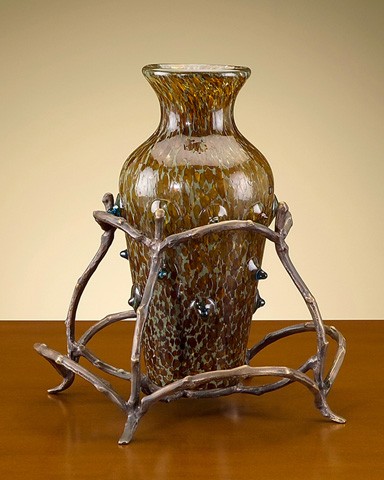 Art Glass Vase with Metal Stand