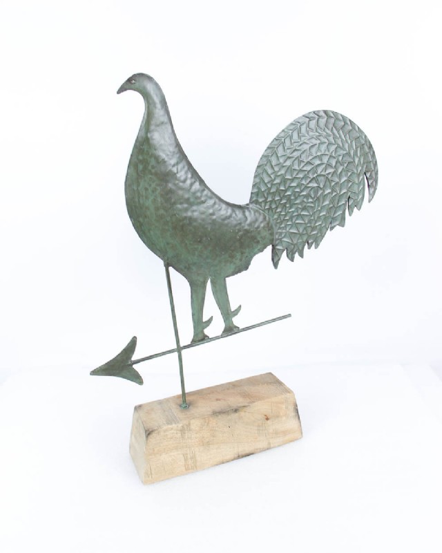 Wood Mounted Metal Rooster Weathervane