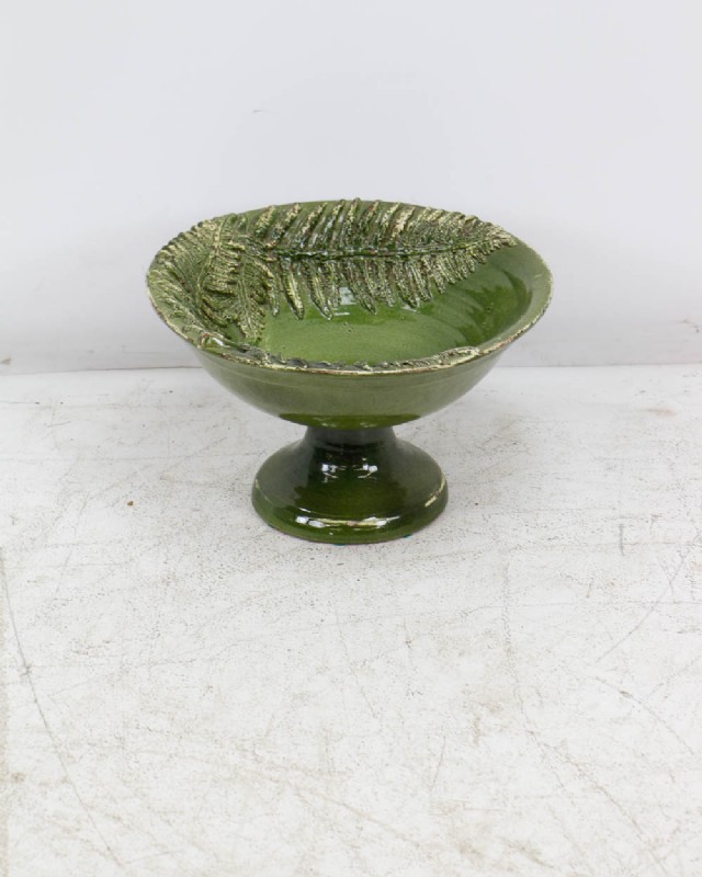 Green Ceramic Bowl on Pedestal