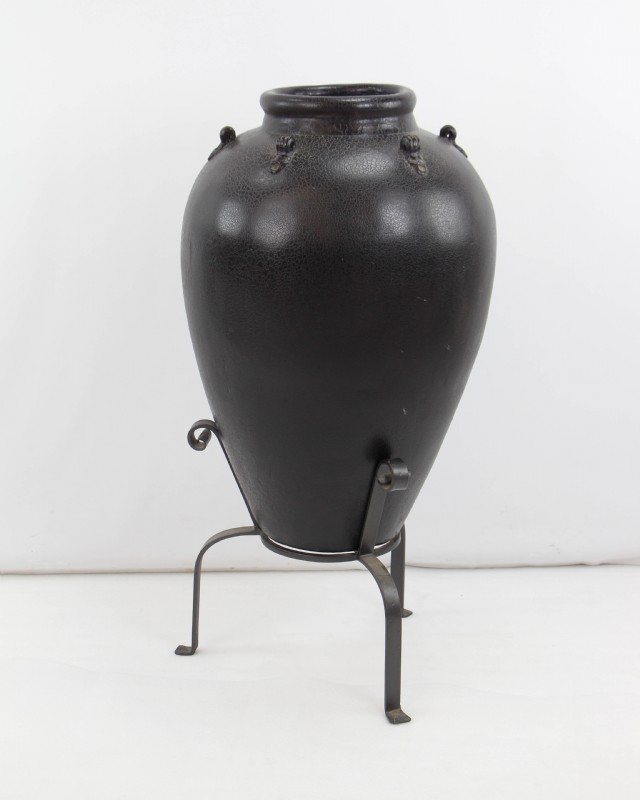 Large Ebony Urn on Metal Stand