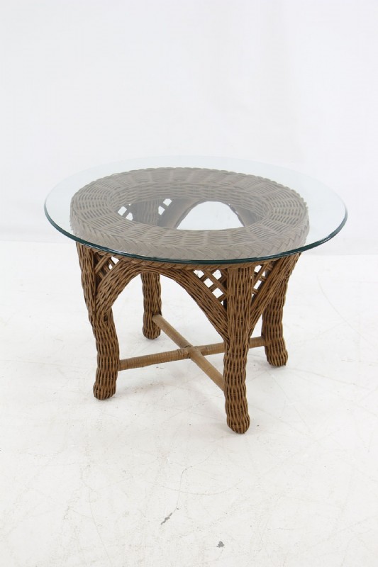 Wicker Side Table W/ Glass Top