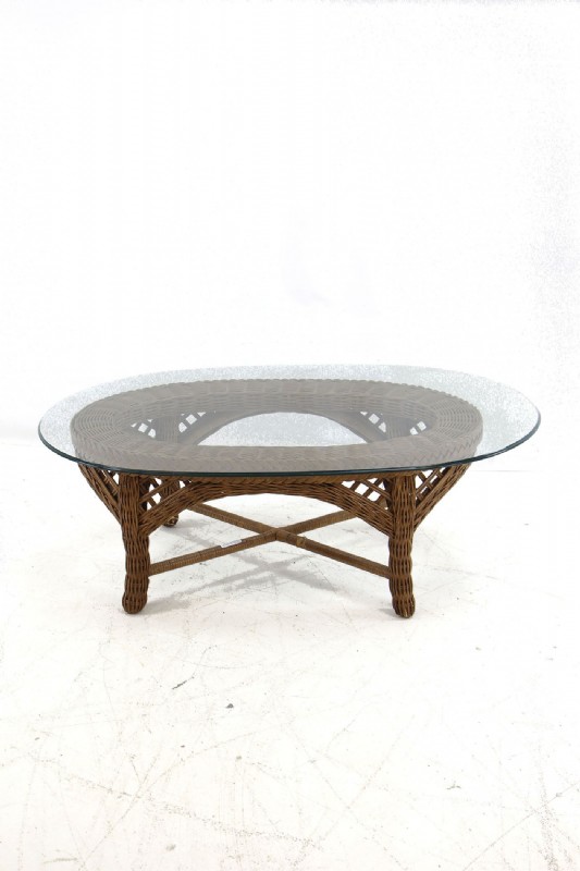 Wicker Coffee Table W/ Glass Top