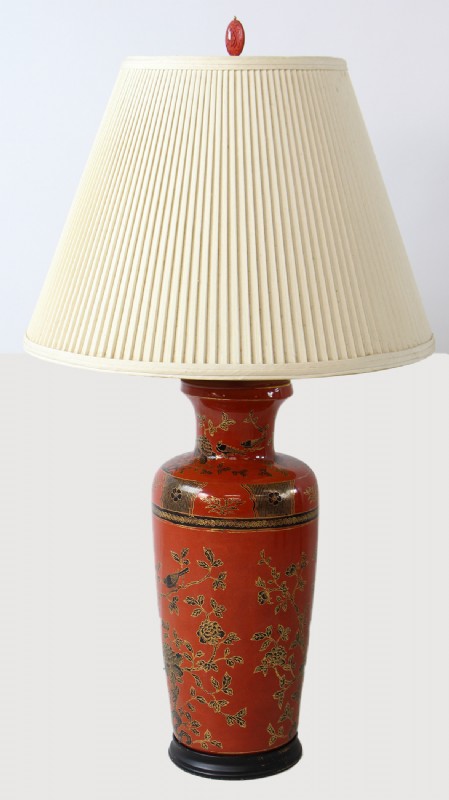 Coral Colored Asian Influenced Table Lamp