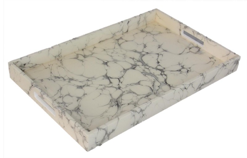 Offwhite Faux Marble Lacquered Tray