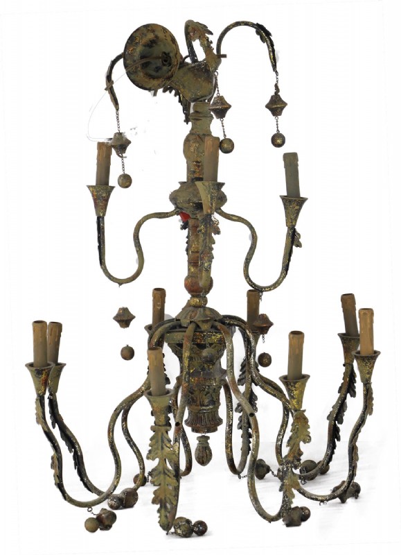 Antiqued 12 Light Metal Chandelier