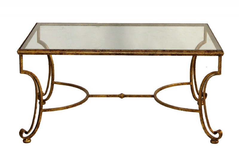 Gold Leaf Wrought Iron Glass Cocktail Table
