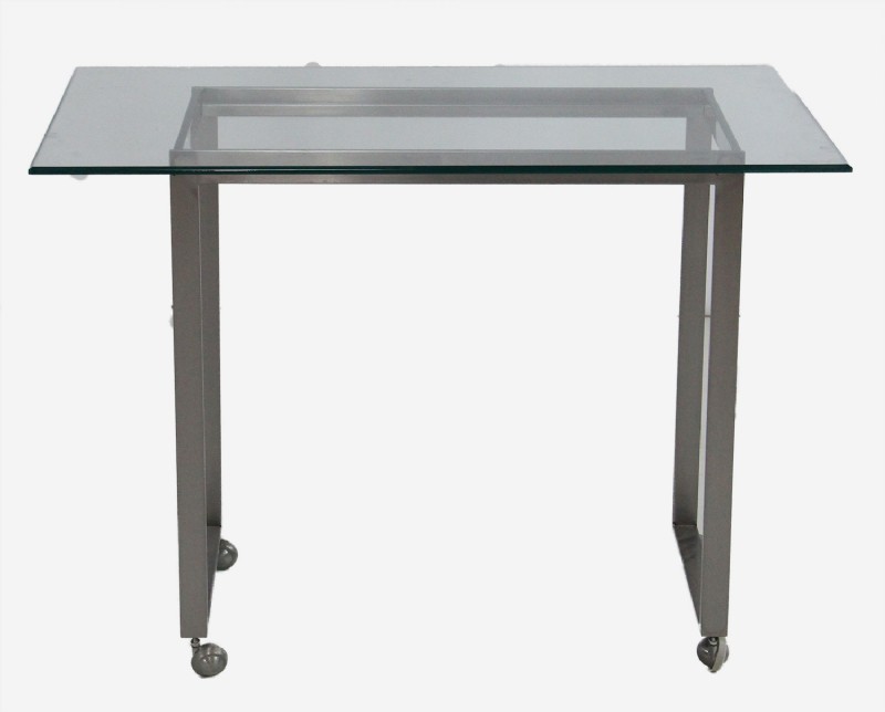 Beveled Glass Desk With Chrome Frame On Wheels