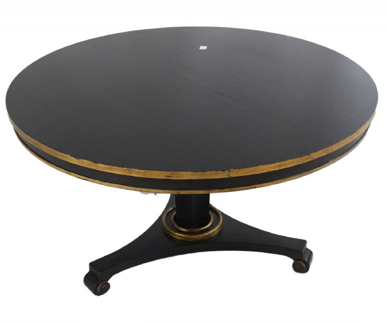 Black & Gold Painted Round Table w Pedestal Base