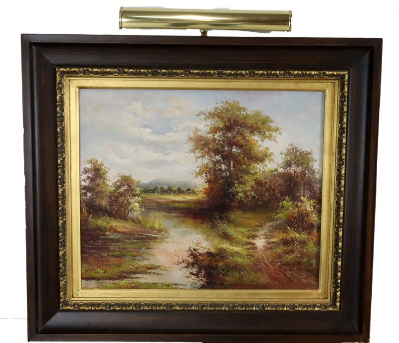 Framed Landscape Oil Painting with Light