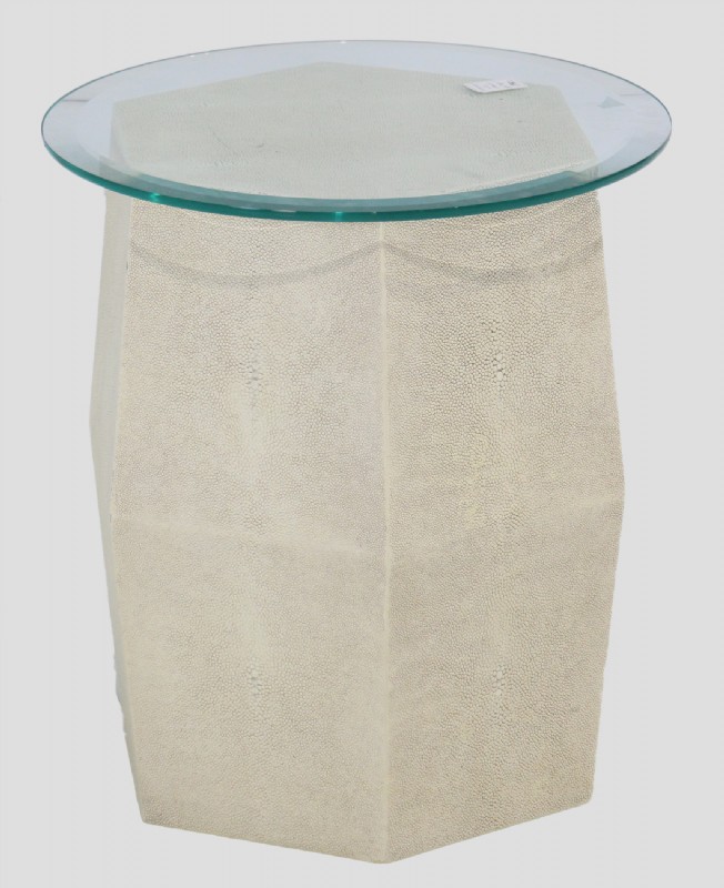 Glass Top Shagreen Base Occasional Table