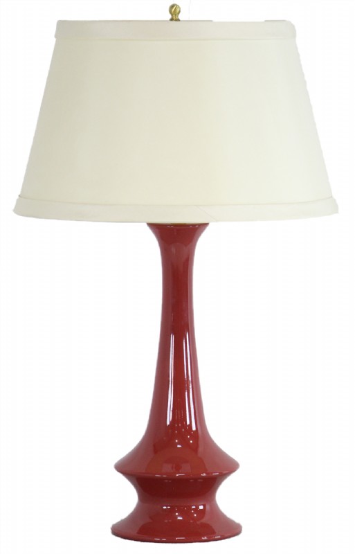 Oxblood Ceramic Gourd Base WhiteShadeTable Lamp