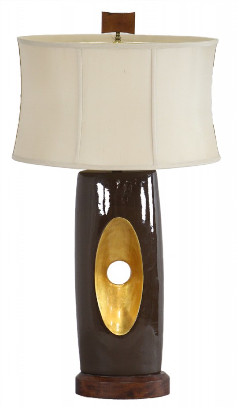 Brown & Gold Ceramic Base Tan ShadeTable Lamp