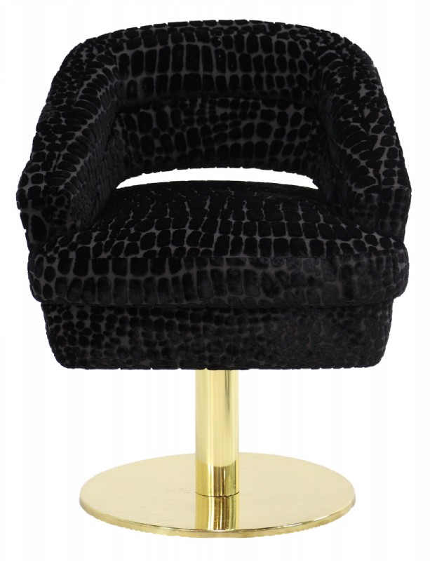Contemporary Brass Frame Black Upholstered Swivel