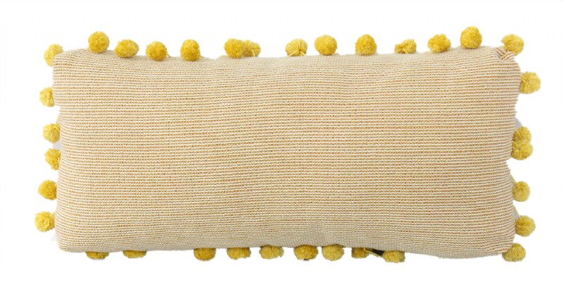 Custom Gold and Red Lumbar Pillow with Poms