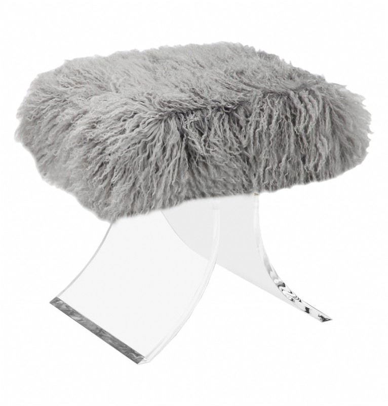 Serena Grey Lambswool Covered Acrylic Stool