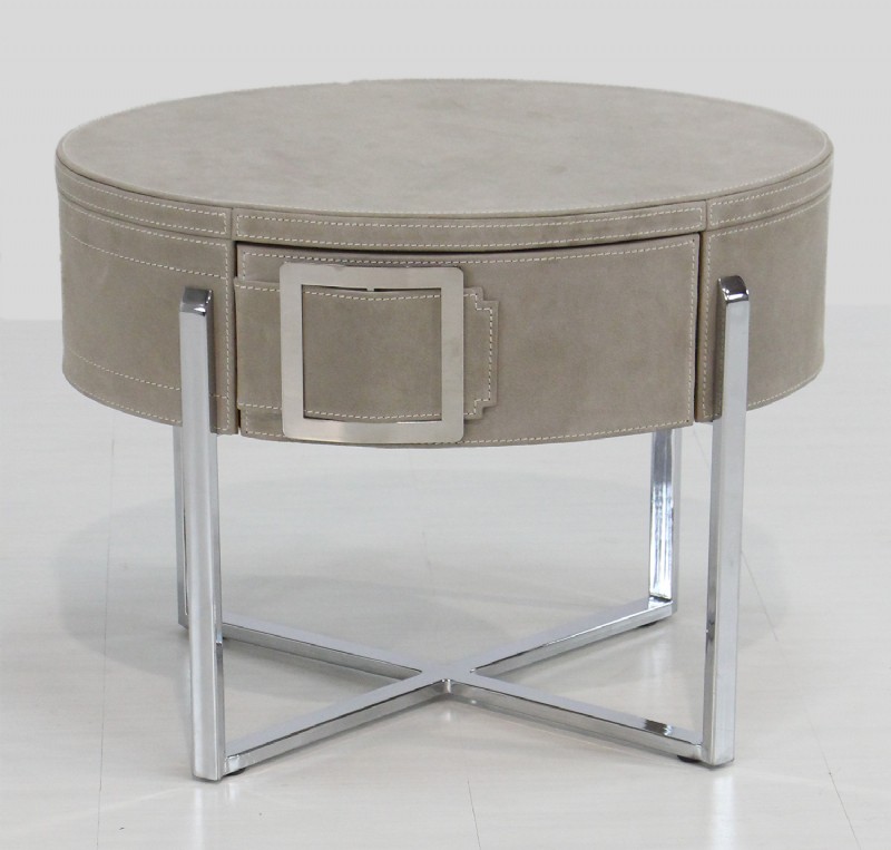 Suede Covered Stainless Frame End Table