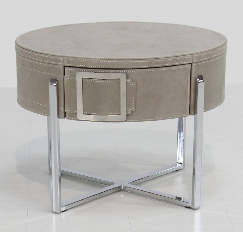 Suede Covered Stainless Frame End Table