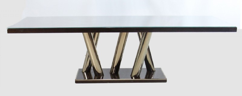 Zebrano  Wood Polished Brass Base Dining Table