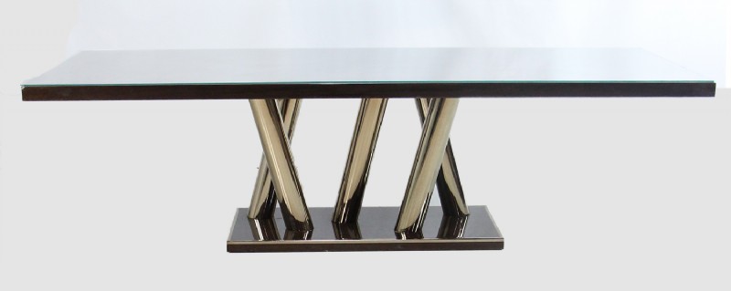 Zebrano Wood Polished Brass Base Dining Table
