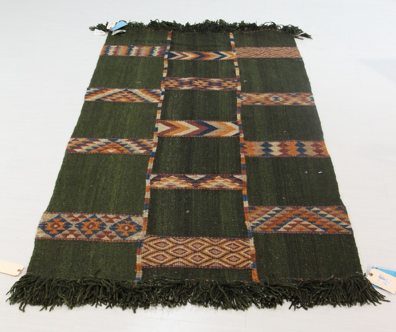 Green Colorfully Striped Dhurrie Rug