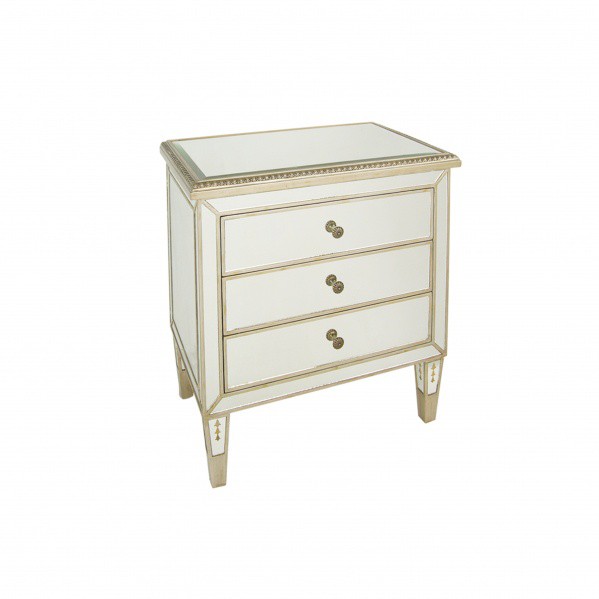 Three Drawer Mirrored Nightstand