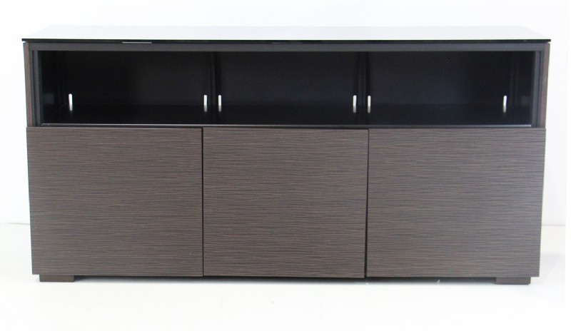 Brown Wood & Black Glass Media Cabinet