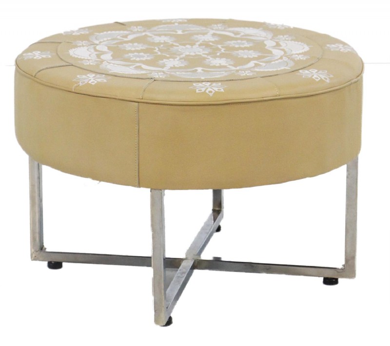 Leather Patterned Embroidered Ottoman