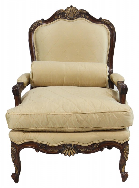 Carved Wooden Upholstered Armchair
