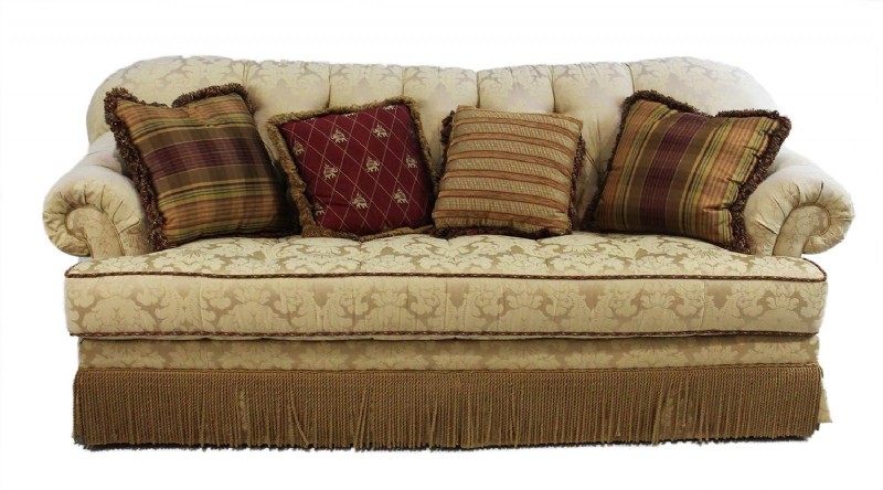 Rolled Arm Tufted Silk Sofa