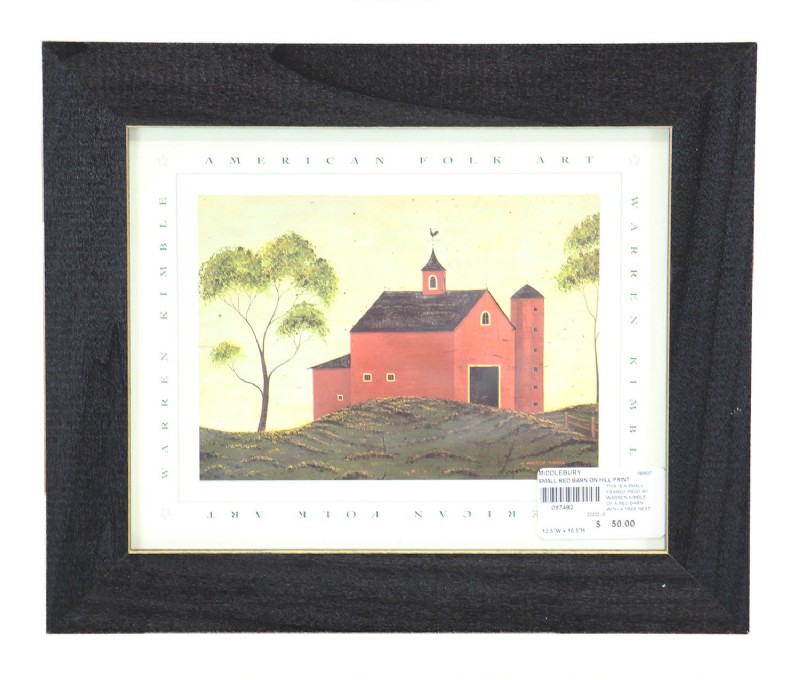 Small Red Barn on Hill Print
