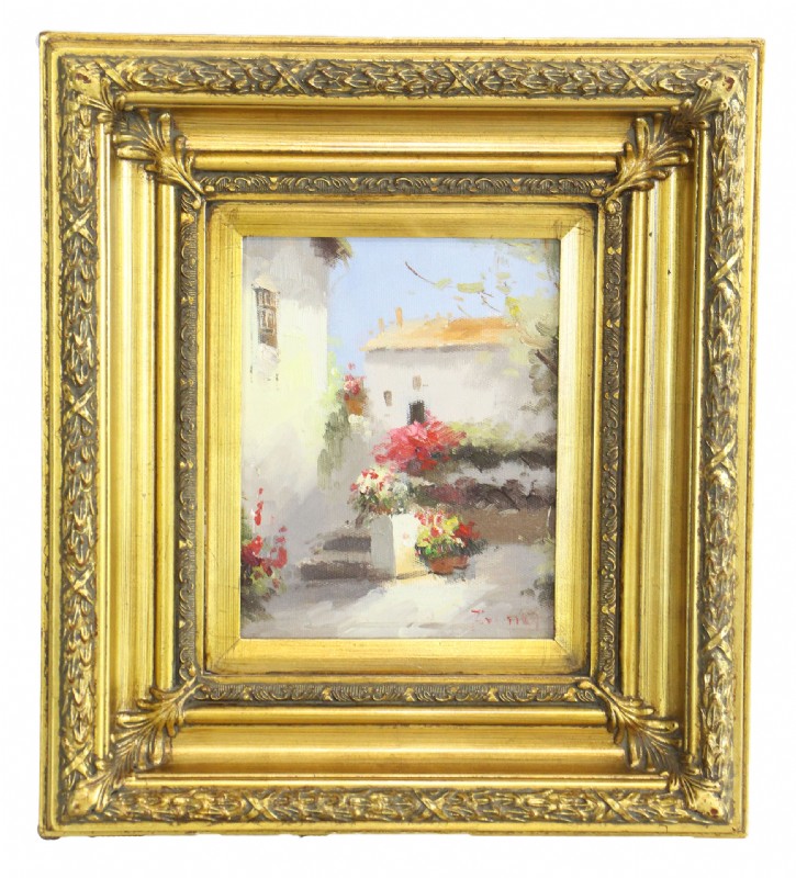 Gold Framed Tuscan Village Oil