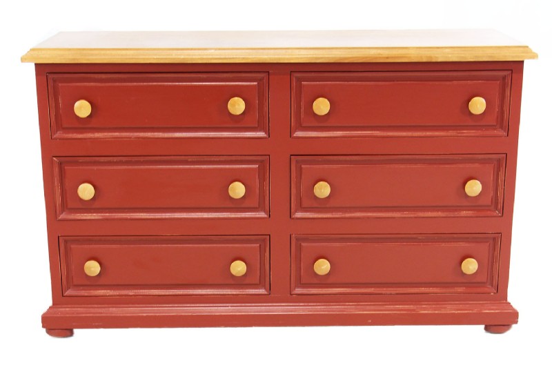 Red Painted Dresser with Cognac Top