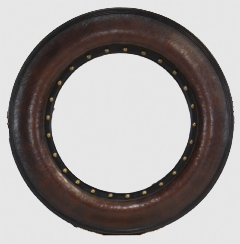 Leather and Nailhead Trimmed Round Wall Mirror