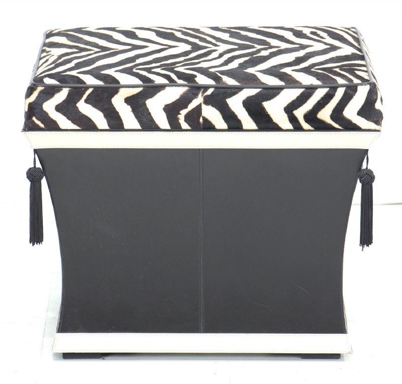 Horsehair and Leather Storage Ottoman