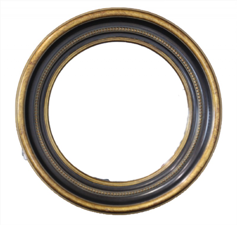 Gold and Brown Framed Beveled Round Wall Mirror
