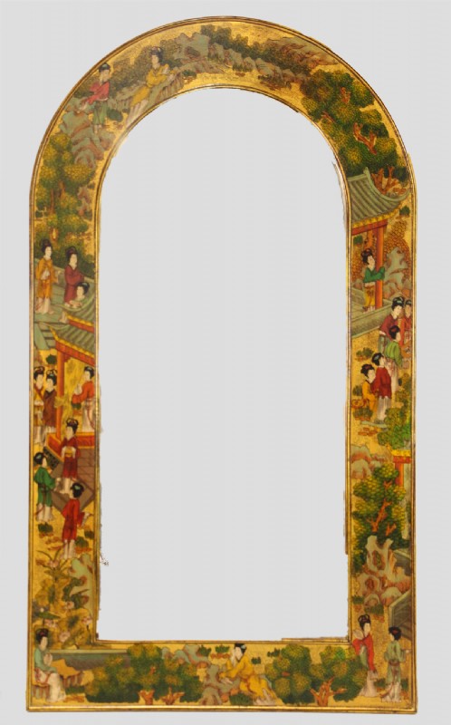 Asian Decoratively Painted Barrel Top Mirror