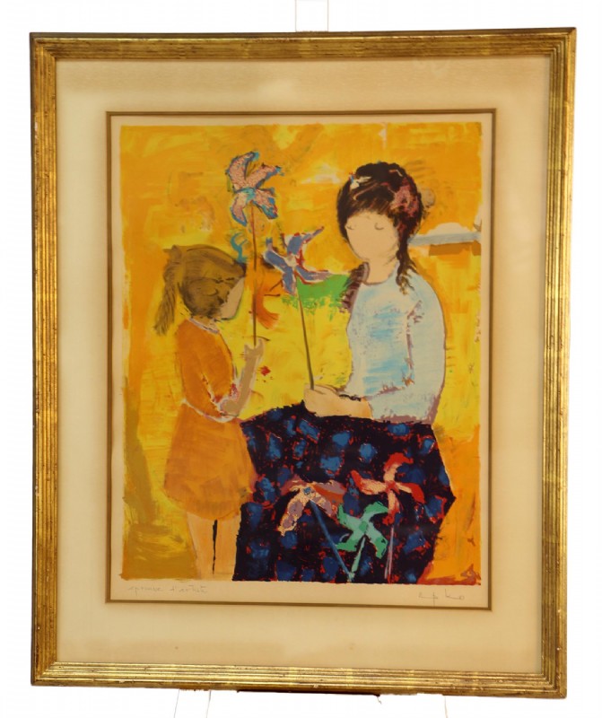 Epko Lithograph- Mother & Daughter with Flower